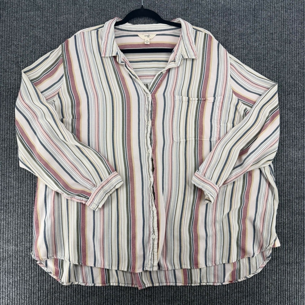 Terra & Sky women's oversized striped button front blouse 4X boho drapey